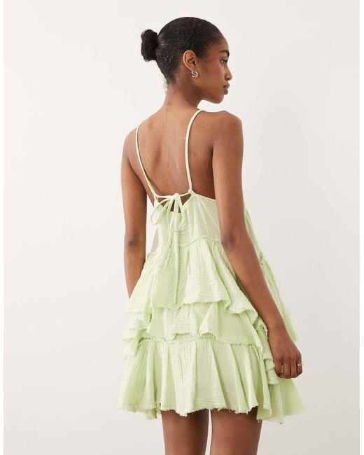 ASOS Natural Double Cloth Washed Mini Sundress With Distressed Ruffles