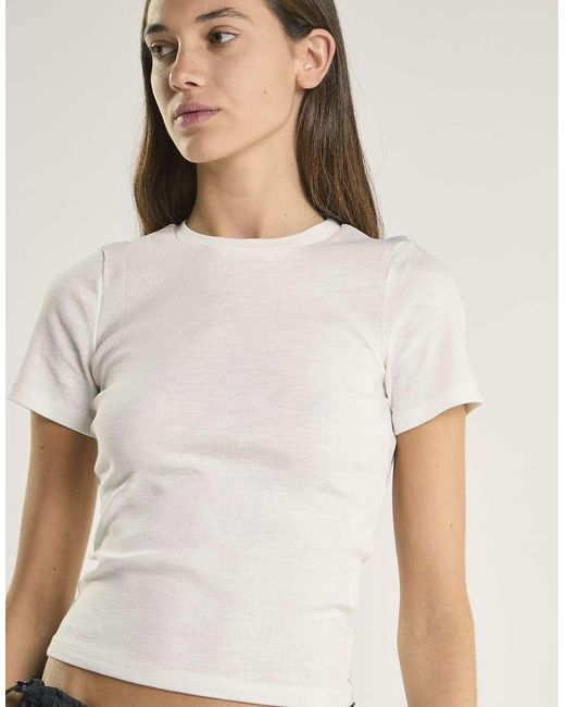 Glamorous White Fitted-Short-Sleeve Ribbed-Top