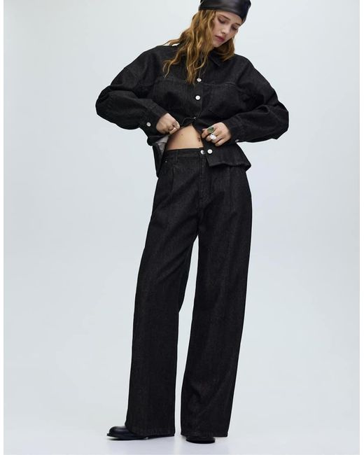 Pull&Bear Black Relaxed Fit Wide-leg Jeans
