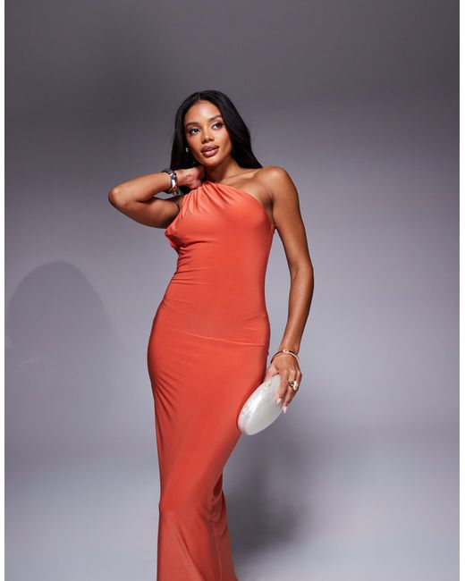 Fashionkilla Red Double Sculpted Slinky One Shoulder Open Back Metal Shell Detail Maxi Dress