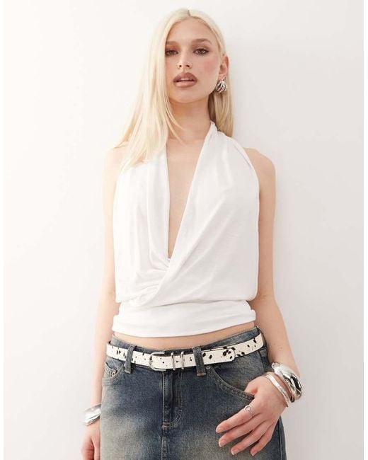Weekday White Drape Front Halter Neck Top With Open Back