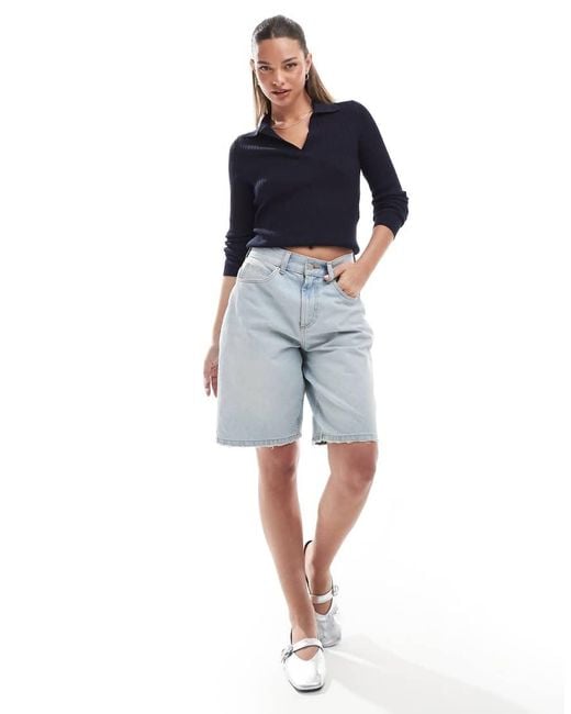 Polo Con Scollo A V di ONLY in Blue