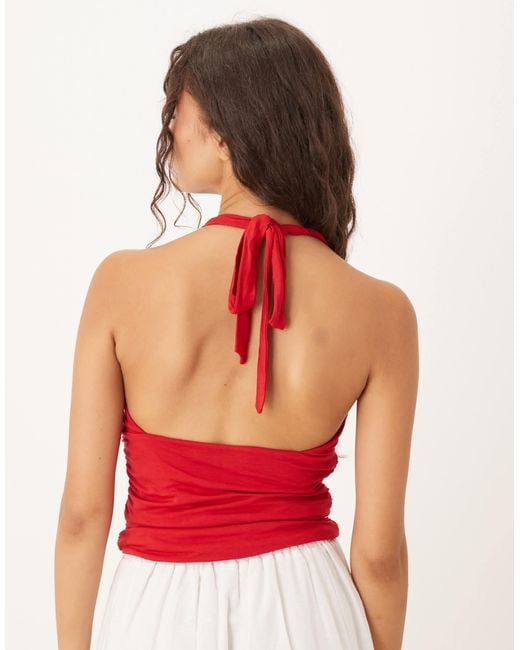 Mango Red Ruched Halterneck Top