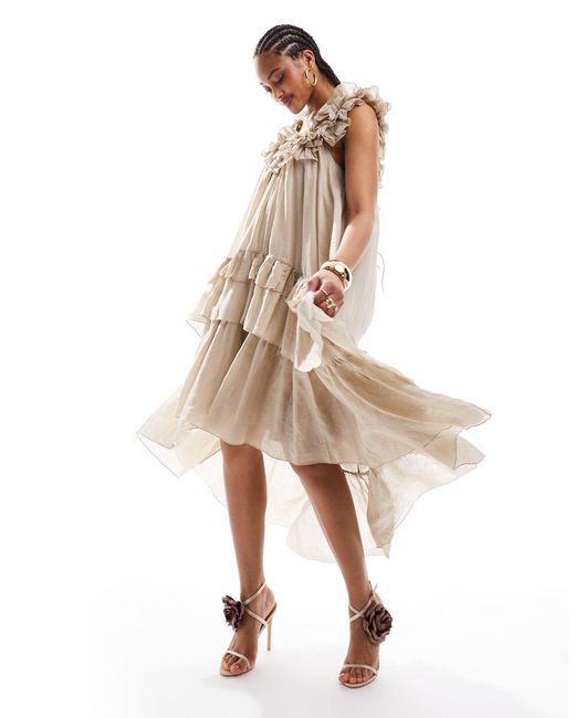& Other Stories Natural High Low Hem Midaxi Dress With Ruffles