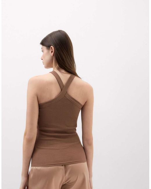 Intimissimi Brown Ribbed Superior Cotton Crossover Cami