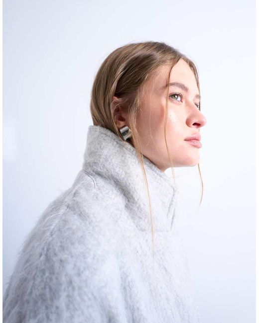 TOPSHOP White Brushed Unlined Dropped Shoulder Clean Chuck On Coat With Wool