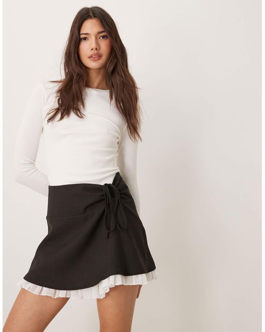 Miss Selfridge Black Tailored Layered Kilt Skirt With Chiffon Trim