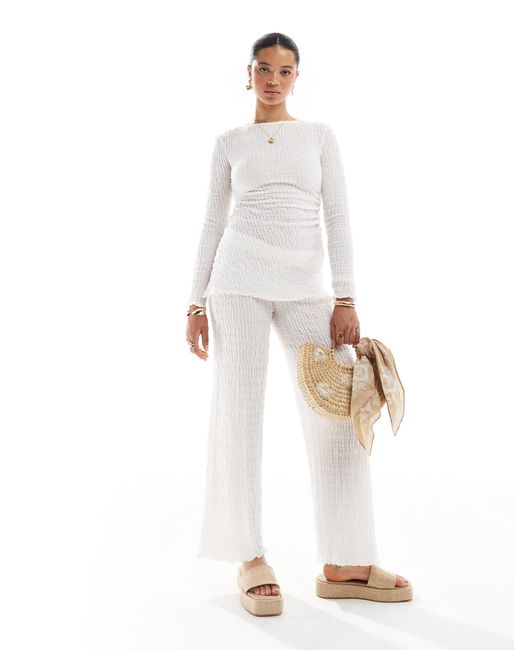 Pantalon texturé ample d'ensemble - écru Pull&Bear en coloris White