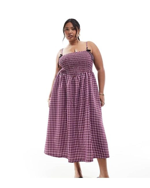 Renee Studio Purple Plus Exclusive Shirred Bow Strap Detail Midi Dress