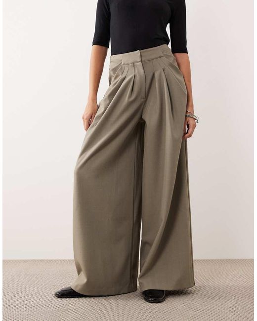 ARRANGE Brown Draped Tailored Wide Leg Trouser