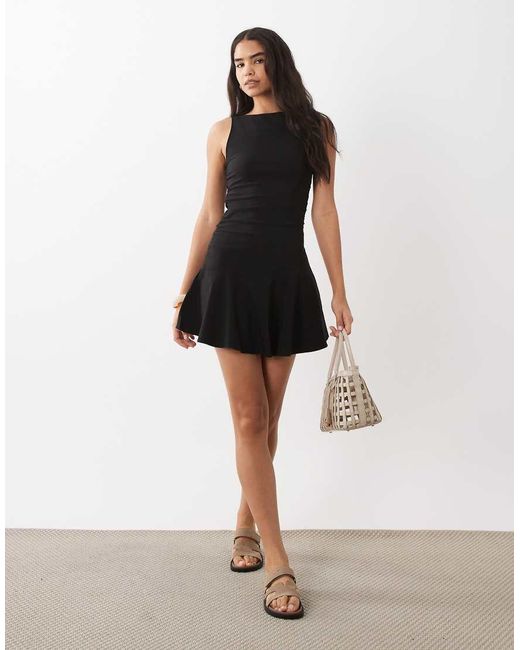 Mango Natural Boat Neck Flared Mini Dress