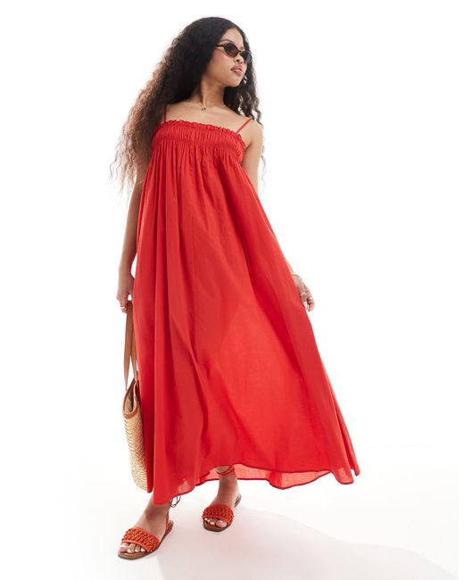 ASOS Asos Design Petite Trapeze Maxi Beach Dress in Red | Lyst