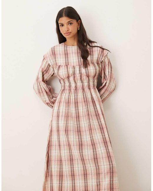 ASOS Pink Crew Neck Maxi Dress With Bust Detail And Ruched Bodice