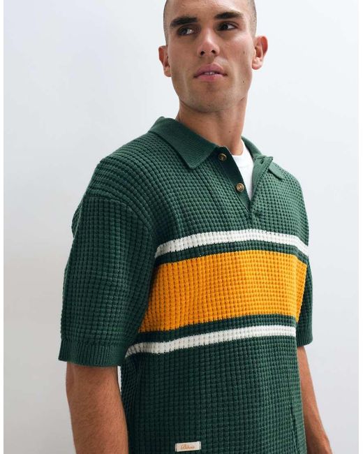 BLKVIS Green Waffle Knitted Wool Mix Polo Shirt for men