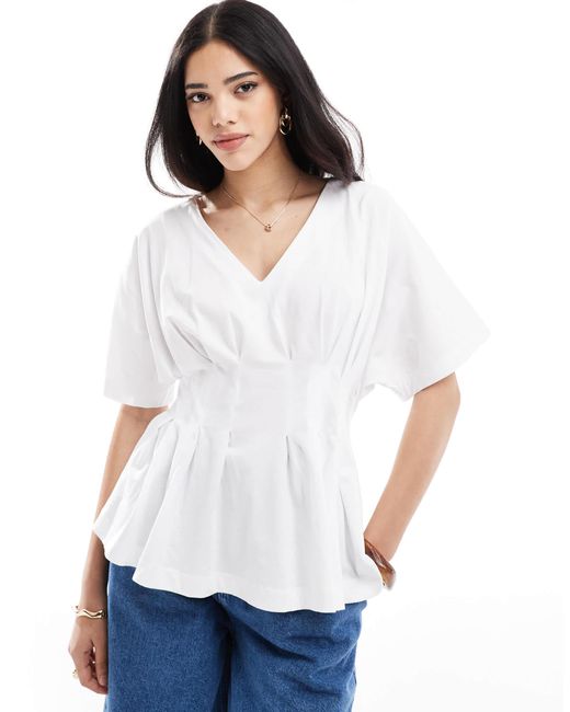ASOS White Pleated V-neck Blouse