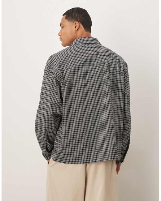 ARKET Gray Cotton Rich Seersucker Relaxed Overshirt for men