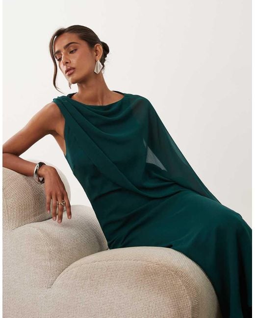 ASOS Green Draped One Sleeve Bias Maxi Dress