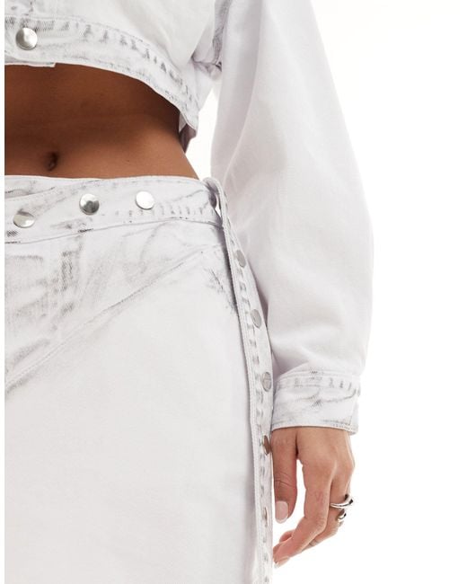 SIMMI White Simmi Denim Cross Over Mini Skirt With Snaps Detail