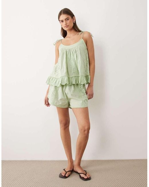 Miss Selfridge Green Embroidered Cami Top