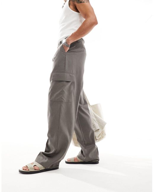 ASOS Gray Smart Wide Leg Cargo Trousers for men