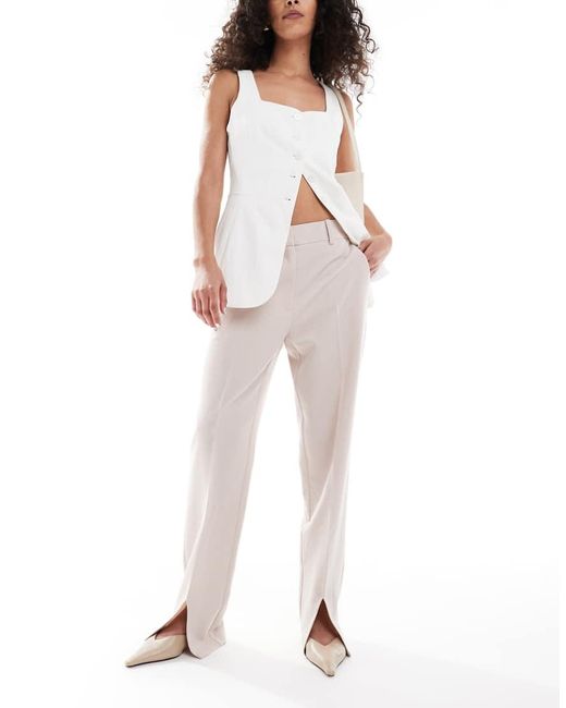 ASOS Elegante Broek Met Rechte Pijpen En Split in het Natural