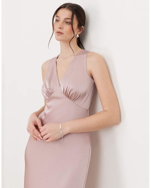 Maya Pink Sleeveless V Neck Satin Maxi Dress