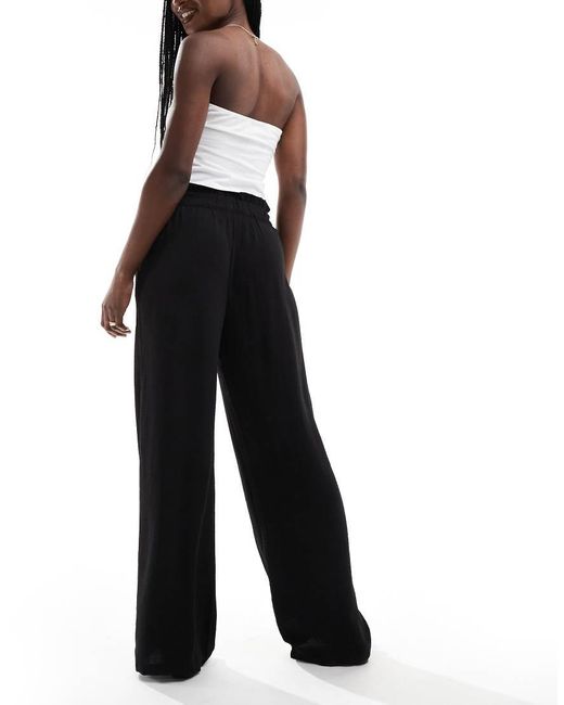 Jdy Black High Waisted Wide Leg Trousers With Frill Waistband