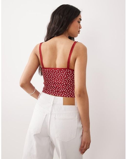 Miss Selfridge Red Ditsy Print Ruffle Trim Cami Top