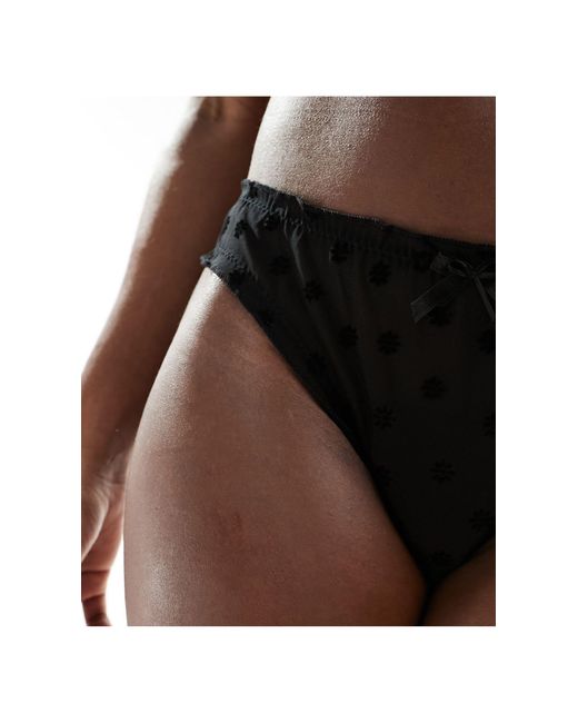 Cotton On Black Cotton on – bikinihose aus netzstoff mit rüschen und beflocktem gänseblümchenmuster