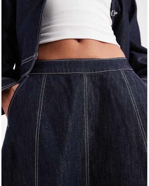 JJXX Blue Contrast Stitch Denim Midaxi Skirt