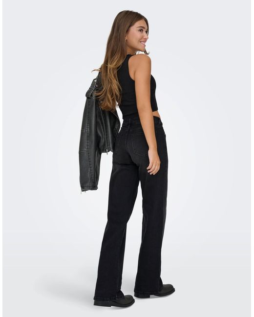 Julles - jean droit taille basse - délavé ONLY en coloris Black