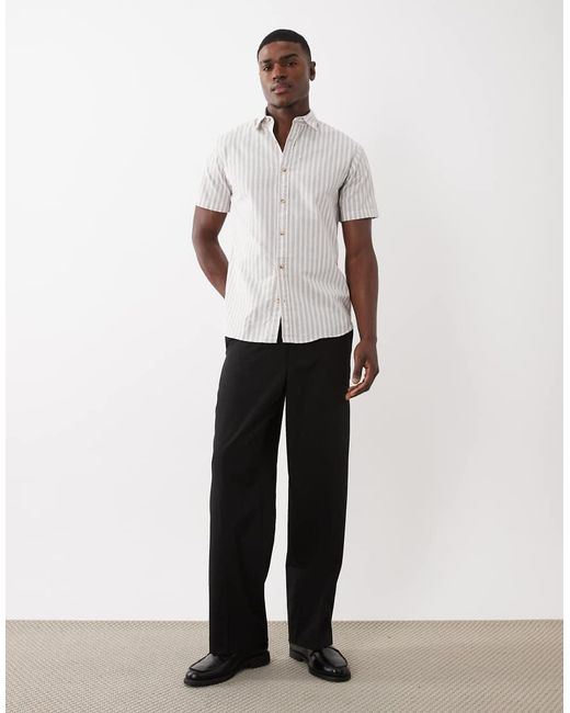 Jack & Jones White Short Sleeve Stripe Oxford Shirt for men