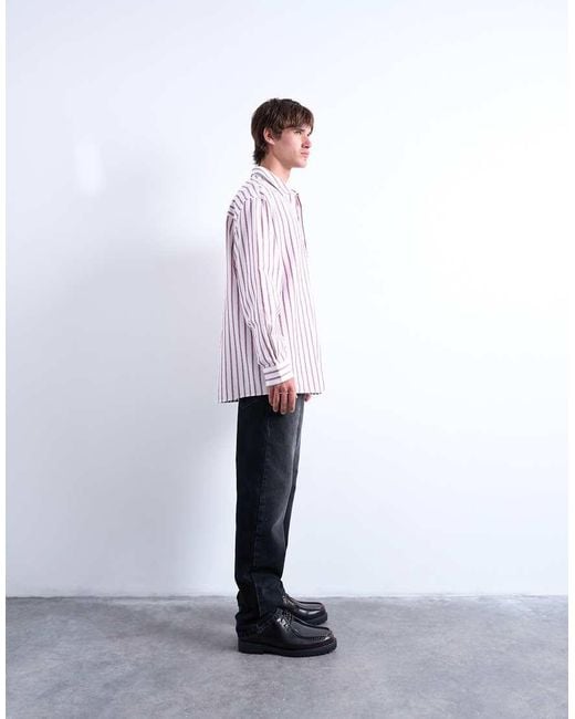 Topman Oversized Gestreept Overhemd Met Lange Mouwen in het White voor heren