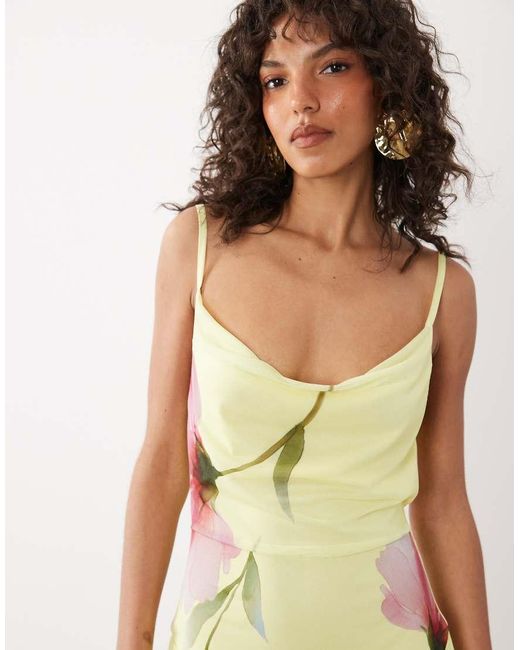 Miss Selfridge Yellow Cowl Neck Mini Dress With Asymmetric Hem