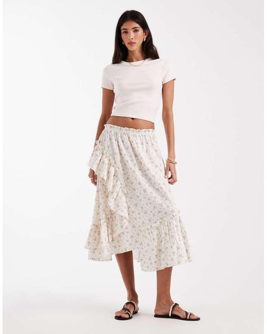 Daisy Street Natural Low Rise Tiered Asymmetric Midaxi Skirt
