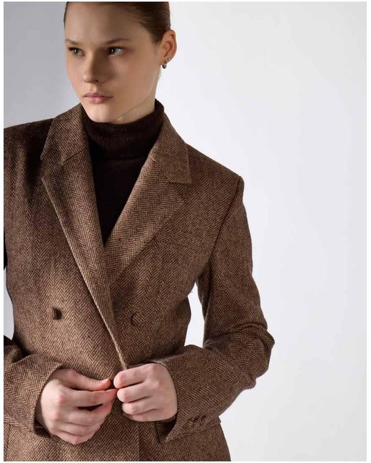 NARRATED Brown Double-Breasted Tweed Blazer