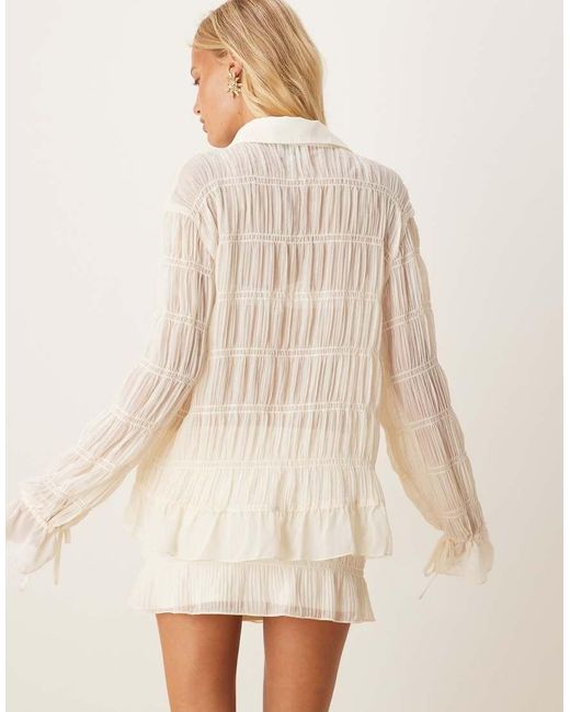 SNDY'S Natural Shirred Sheer Flare Sleeve Shirt Co-ord
