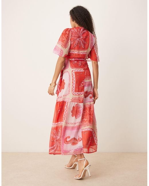 Hope & Ivy Pink Flutter Sleeve Maxi Wrap Dress