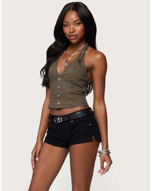 Edikted Black Keli Buckle Halter Top
