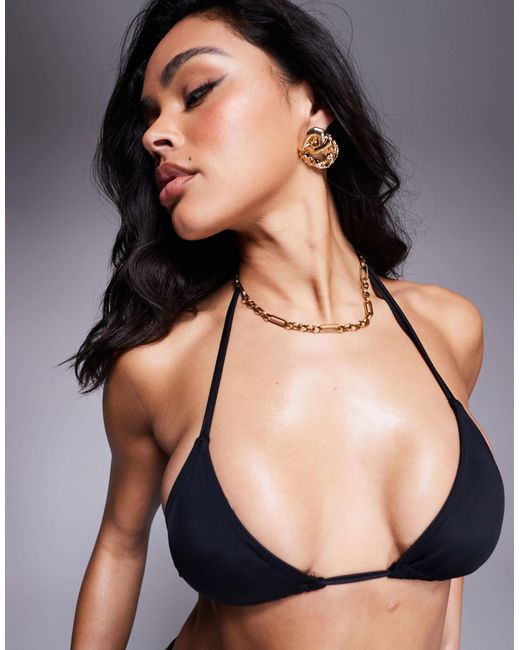 ASOS Black Maya Tie Front Triangle Bikini Top
