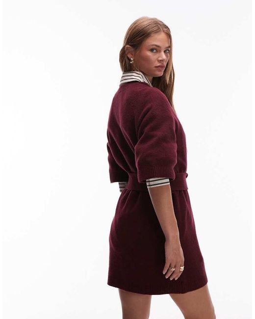 & Other Stories Red Knitted Belted Mini Dress With Wide Sleeves