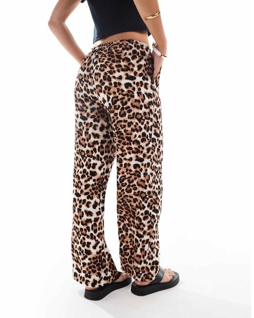 Vero Moda Natural – easy – hose mit weitem bein, tunnelzug-bund und leopardenmuster