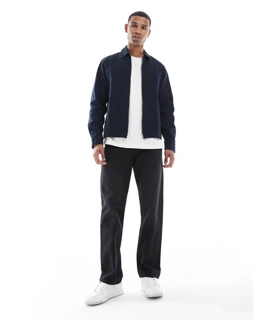 ASOS Blue Zip Through Heavyweight Twill Overshirt for men