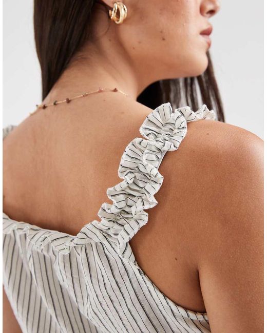 Object White Ruched Shoulder Button Front Top