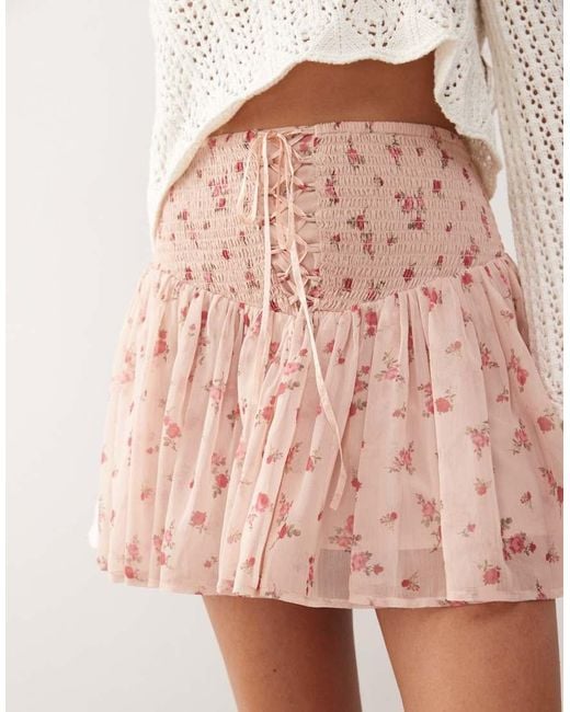 Miss Selfridge Natural Shirred Waist Chiffon Mini Skirt
