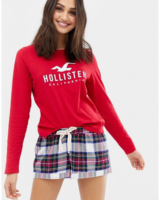 Hollister White – Pyjama-Shorts mit Schottenkaros
