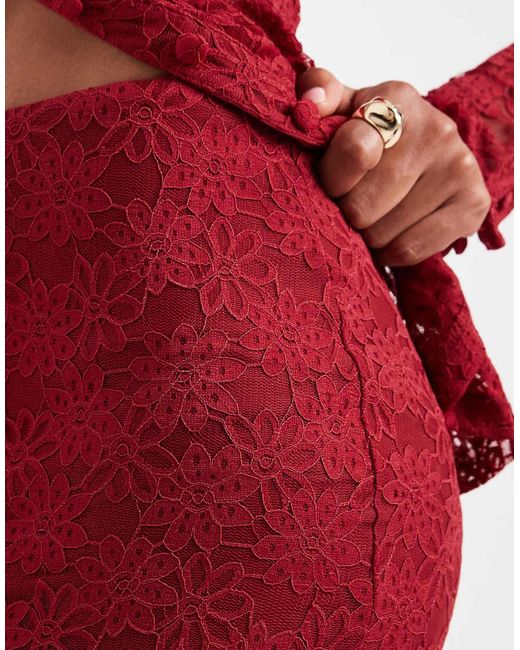 Wanderdoll Red Lacie Lace Mini Skirt Co-Ord