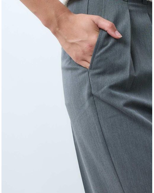 ASOS Gray Tall Tailored Wide Leg Trousers With Pleat Detail