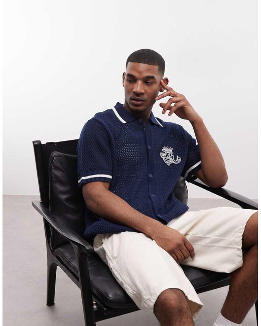 True Religion Blue Crochet Knit Logo Shirt for men