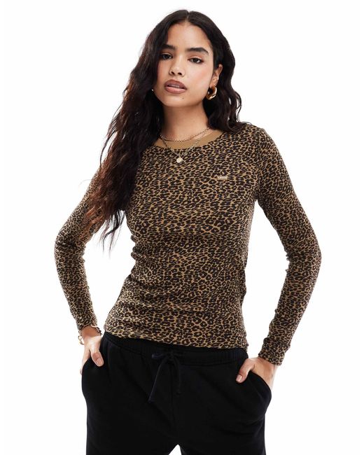 Levi's Black Batwing Logo Cheetah Print Long Sleeve T-shirt